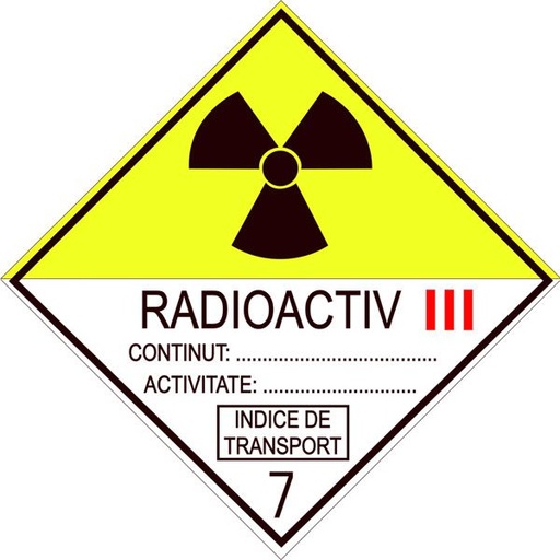 [RPR 2675] Placa Eticheta ADR Suport Aluminiu Pericol Transport Materiale Radioactive Clasa 7C, 300x300mm ( 30x30cm )