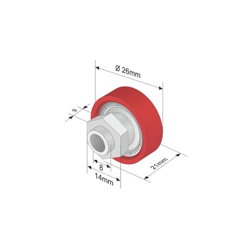 [RD608V/21] Rola culisare prelata, Fi 26x9mm