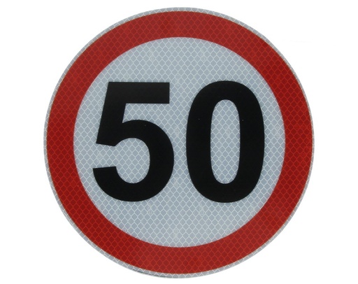 [RPR 3038] Autocolant reflectorizant, limitare, limitator de viteza 50 km/h cu diametru de 20 cm ( 200 mm )